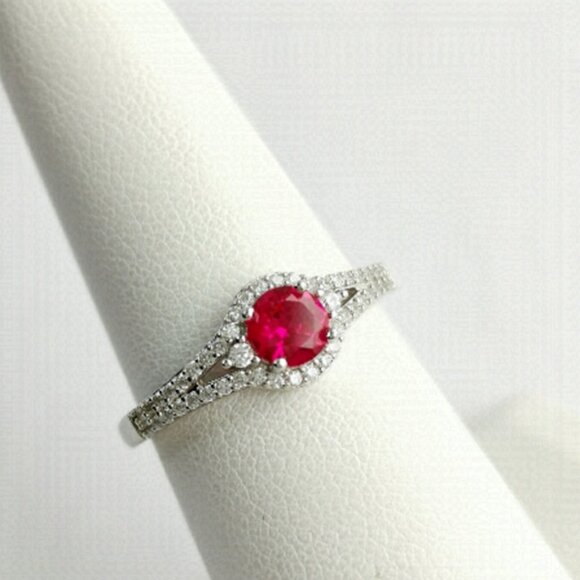 NEW Ruby ring size 8 in Sterling Silver with cz halo - Picture 1 of 8